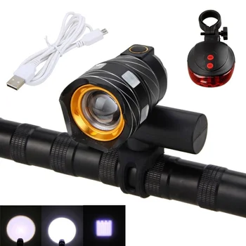 USB Rechargeable Lamp 15000LM XM-L T6 LED Bycicle Light 3 Modes Cycling Headlight with Red Laser Rear Light
USB Rechargeable Lamp 15000LM XM-L T6 LED Bycicle Light 3 Modes Cycling Headlight with Red Laser Rear Light