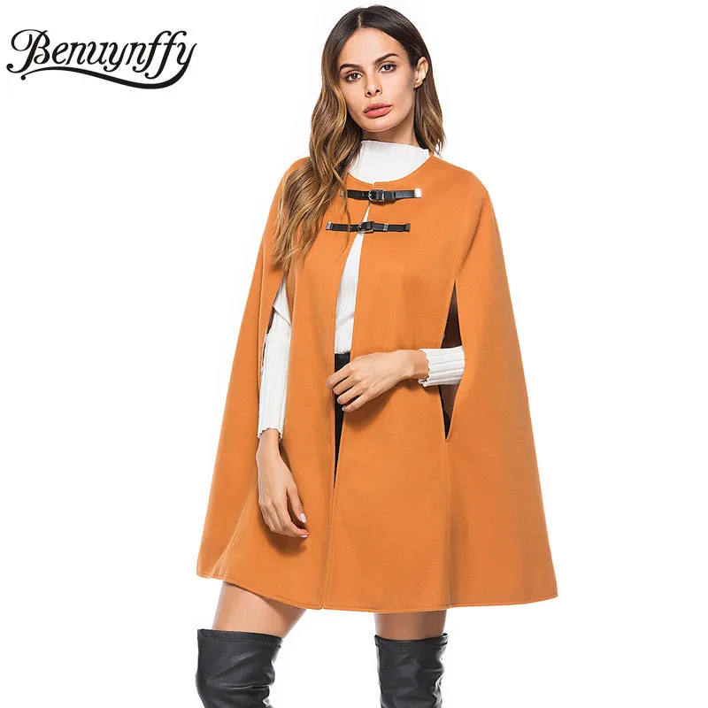 Benuynffy Leather Buckle Cloak Poncho Women Coat New Fashion Round Neck Woolen Overcoat Female Autumn Loose Cape Coat W511
Benuynffy Leather Buckle Cloak Poncho Women Coat New Fashion Round Neck Woolen Overcoat Female Autumn Loose Cape Coat W511