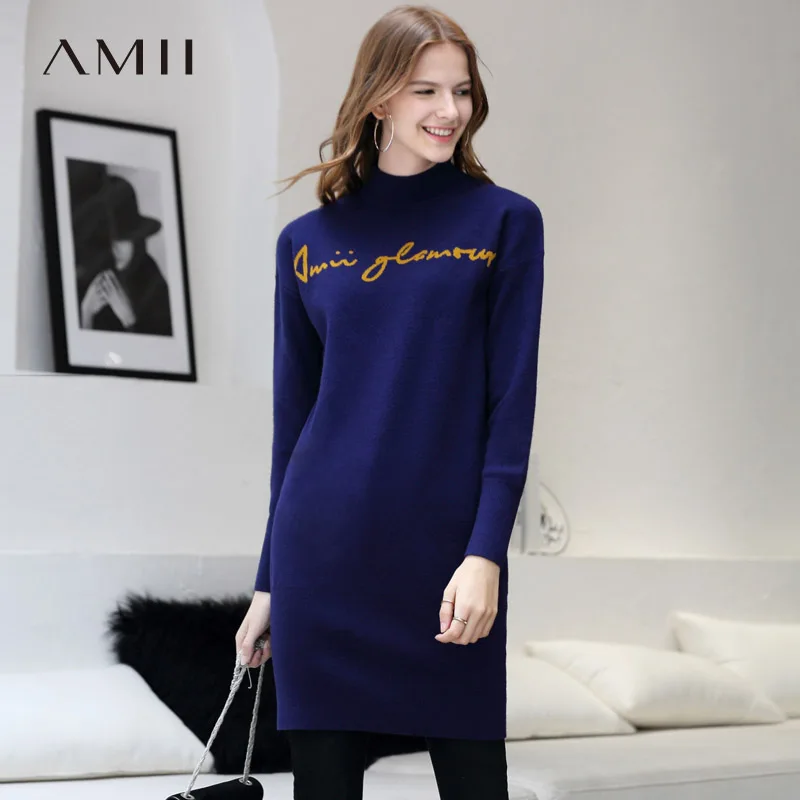 Amii Chic Knitted Turtleneck Dress Women Winter 2018 Causal Solid Letters Loose Autumn Sweater Dress
Amii Chic Knitted Turtleneck Dress Women Winter 2018 Causal Solid Letters Loose Autumn Sweater Dress