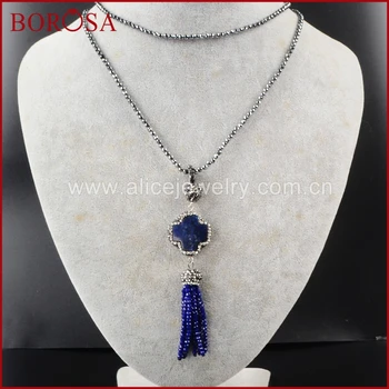 BOROSA 31" Black Long Chain Necklace Blue Lapis Lazuli Cross Shape Pendant Necklace Pave Zircon With Blue Tassel JAB398
BOROSA 31" Black Long Chain Necklace Blue Lapis Lazuli Cross Shape Pendant Necklace Pave Zircon With Blue Tassel JAB398