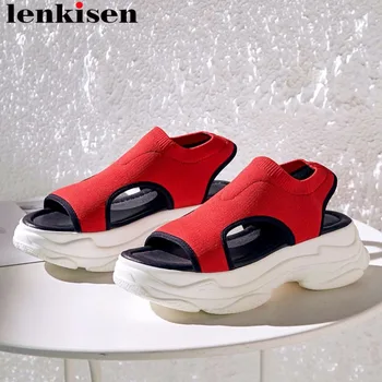 Lenkisen elegant lady high bottom wedges platform peep toe slip on women sandals vintage knitting material gladiator shoes L17
Lenkisen elegant lady high bottom wedges platform peep toe slip on women sandals vintage knitting material gladiator shoes L17