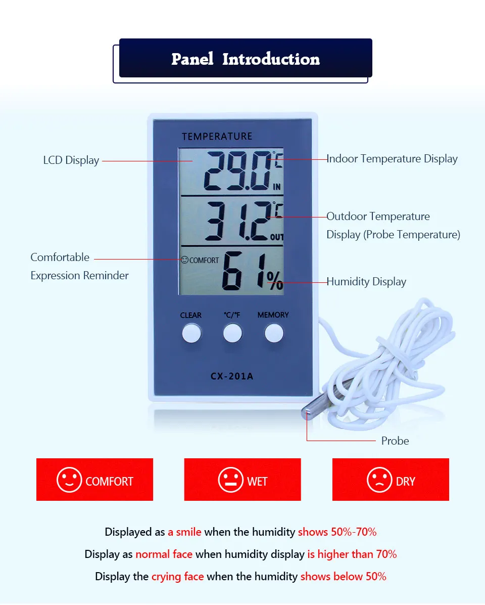 Digital Hygrometer Indoor/Outdoor Fish Tank Temperature Humidity Thermometer Sadoun.com