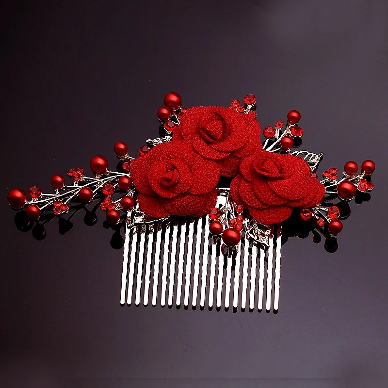 Handmade Rhinestone Bridal Hair Accessories Large Gold Floral Wedding Bride Hair Comb Prom Festival Red Beads Flower Headpiece 
Handmade Rhinestone Bridal Hair Accessories Large Gold Floral Wedding Bride Hair Comb Prom Festival Red Beads Flower Headpiece