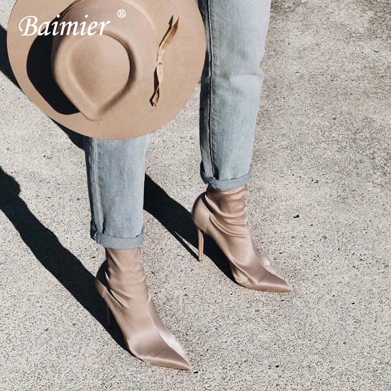 Baimier 2018 Fashion Silk Ankle Boots For Women Pointed Toe High Heel Women Sock Boots Street Style Solid Thin Heel Women Boots
Baimier 2018 Fashion Silk Ankle Boots For Women Pointed Toe High Heel Women Sock Boots Street Style Solid Thin Heel Women Boots