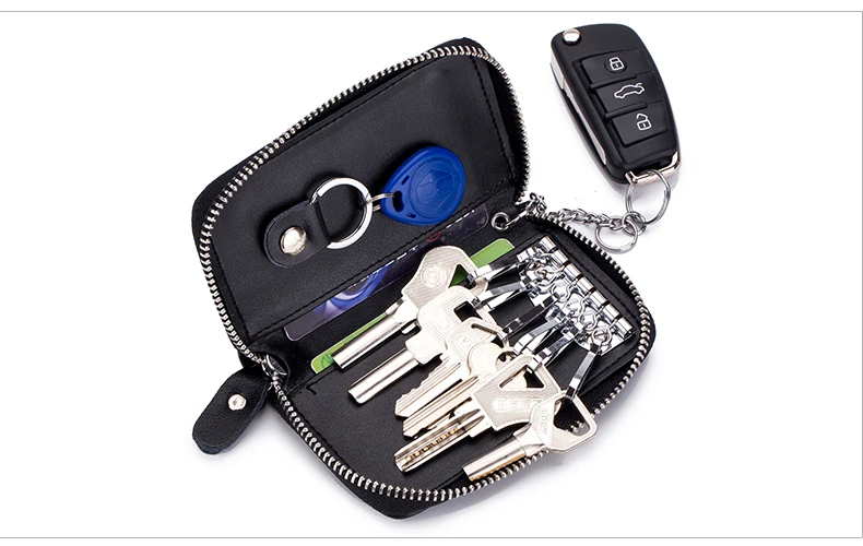 Lomelobo Unisex Split Leather Key Wallet Litchi Pattern Women Multi-Function Coin Purse Men Car Chain Bags Credit ID Card Holder HCL950 Details (06)
