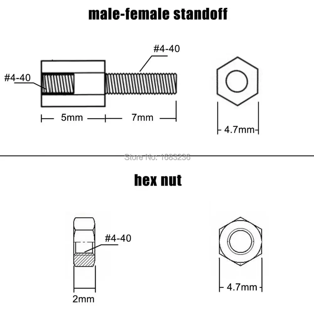 Brass Hex Standoff 0.25 OD Female Zinc Plated #4-40 Screw Size 1.687 Length, Pack of 5 