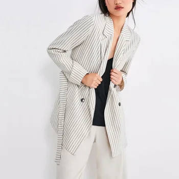 Autumn women's blazer jacket casual striped belt decorative double-breasted coat suit
Autumn women's blazer jacket casual striped belt decorative double-breasted coat suit