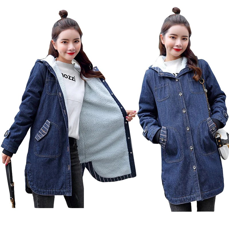 Autumn Winter New 2019 Women lambswool jean Coat Hooded Long Sleeves Warm Jeans Coat Female Long Outwear Wide Denim Jacket 5XL
Autumn Winter New 2019 Women lambswool jean Coat Hooded Long Sleeves Warm Jeans Coat Female Long Outwear Wide Denim Jacket 5XL