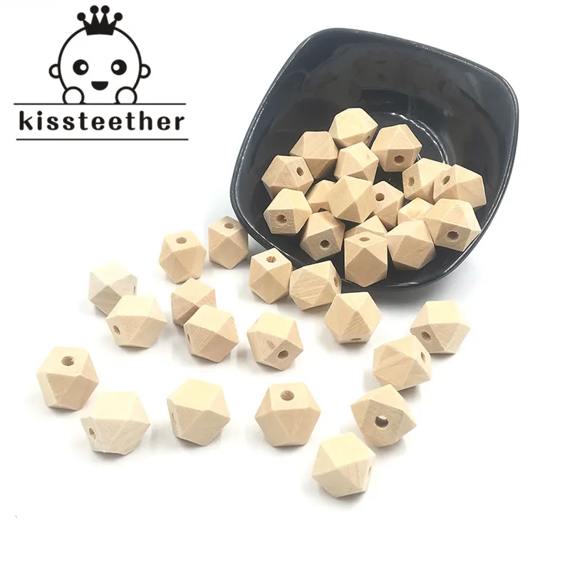 100pcs Unfinished Wood Hex/Geometric Beads Octagonal Baby Chew Safe Jewelry For DIY Wooden Teething Necklace | Мать и ребенок