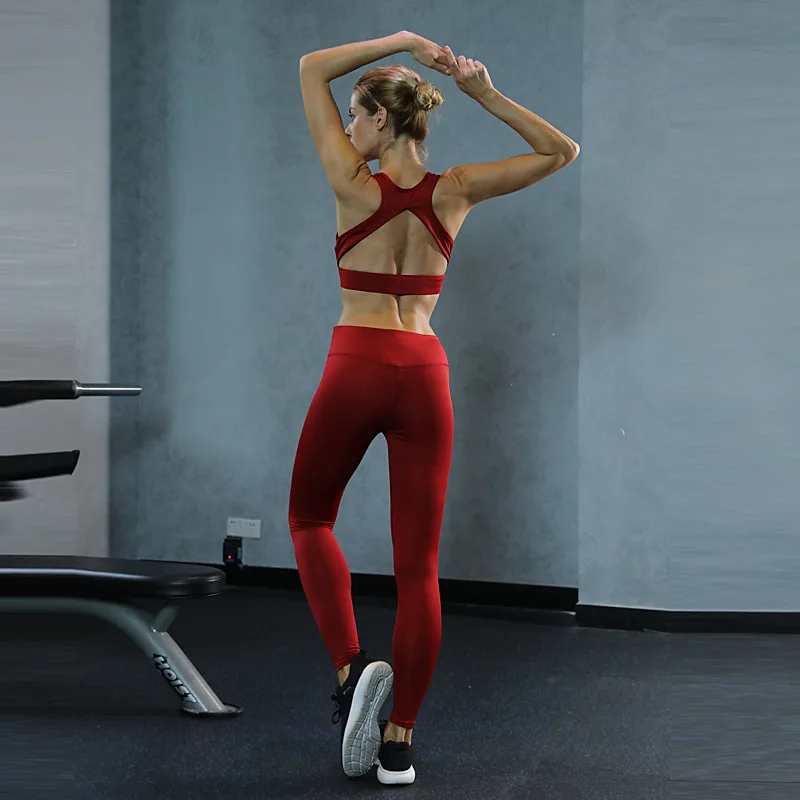 Sports Suit Women V Neck Tanks Tracksuits Crop Tops Slim Tights Tanks + Sexy Leggings Suit Set Clothing for Women's Fitness (5)