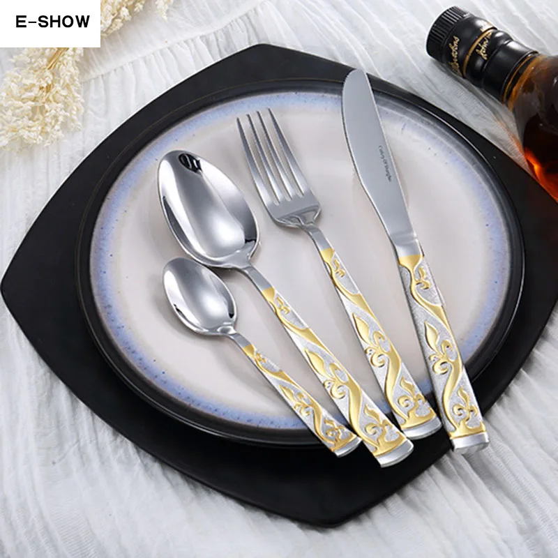 Luxury Flower Dinnerware Set Stainless Steel Cutlery Set Bronzing Silver Knife Fork Tableware European Western Food Set 4 Pcs
Luxury Flower Dinnerware Set Stainless Steel Cutlery Set Bronzing Silver Knife Fork Tableware European Western Food Set 4 Pcs