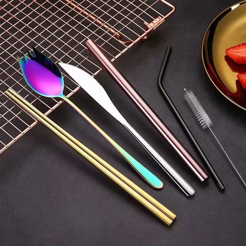 Rainbow Portable Travel Dinneware Set 304 Stainless Steel Fork Chopsticks Straw Silverwar Set Cutlery with Pouch Tableware Sets 
Rainbow Portable Travel Dinneware Set 304 Stainless Steel Fork Chopsticks Straw Silverwar Set Cutlery with Pouch Tableware Sets