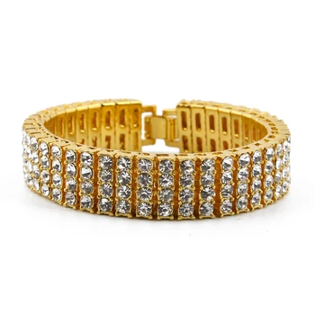 Hip Hop Rhinestones Paved Bling Iced Out Rapper Bracelet Gold Color 4 Rows Tennis Chain Bracelets Bangles for Men Jewelry
Hip Hop Rhinestones Paved Bling Iced Out Rapper Bracelet Gold Color 4 Rows Tennis Chain Bracelets Bangles for Men Jewelry