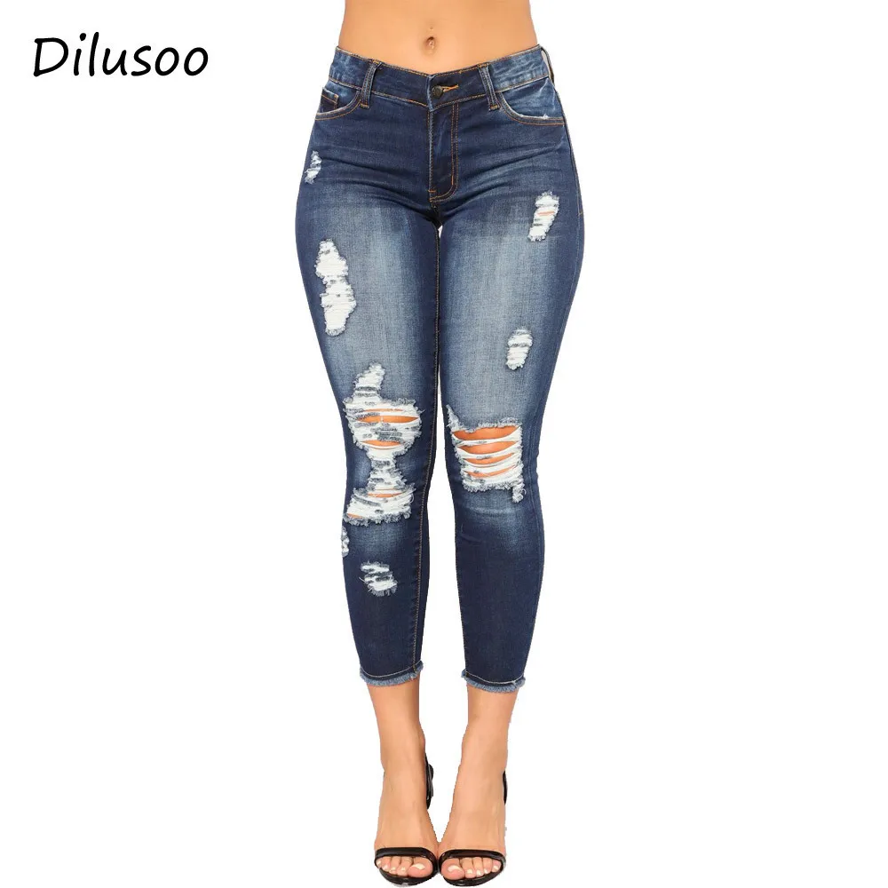 Dilusoo Women High Elastic Denim Jeans Holes Pencil Pants Autumu Rippde Pocket Ankle-length Pants Female 2018 Casual Jeans Lady
Dilusoo Women High Elastic Denim Jeans Holes Pencil Pants Autumu Rippde Pocket Ankle-length Pants Female 2018 Casual Jeans Lady