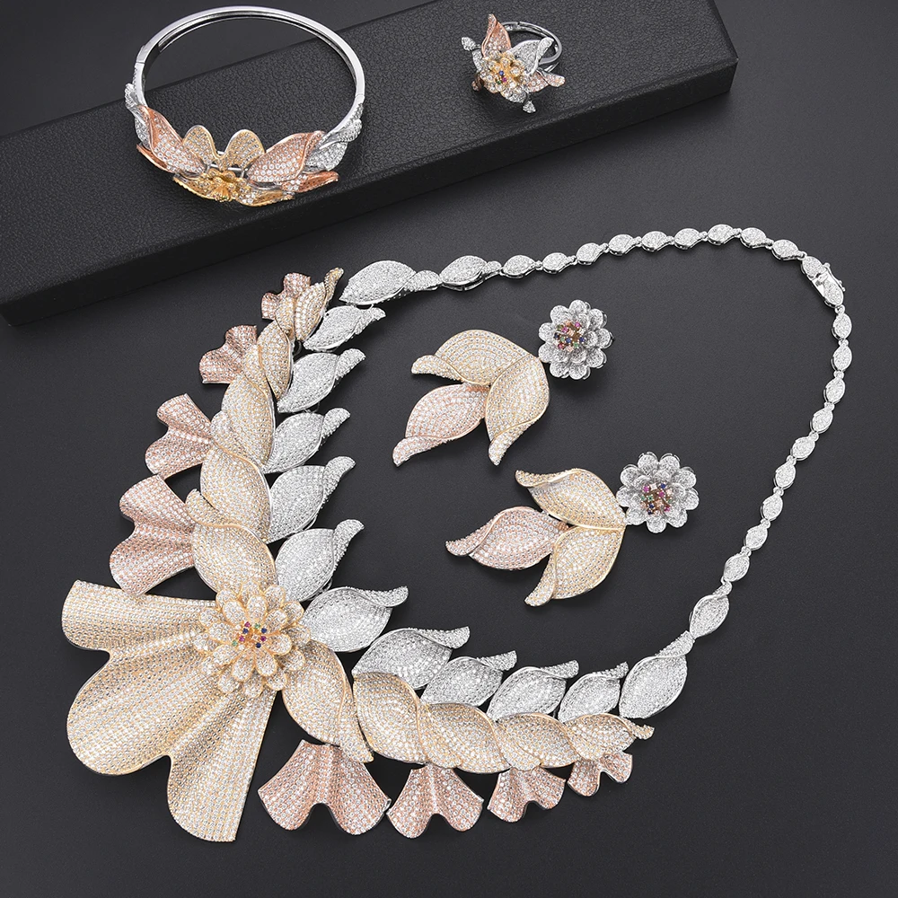 Fashion Blossom Leaf Nigeria Bridal Wedding Jewelry Sets CZ Indian African Wedding Necklace Earrings Bracelet Ring Jewelry Set
Fashion Blossom Leaf Nigeria Bridal Wedding Jewelry Sets CZ Indian African Wedding Necklace Earrings Bracelet Ring Jewelry Set