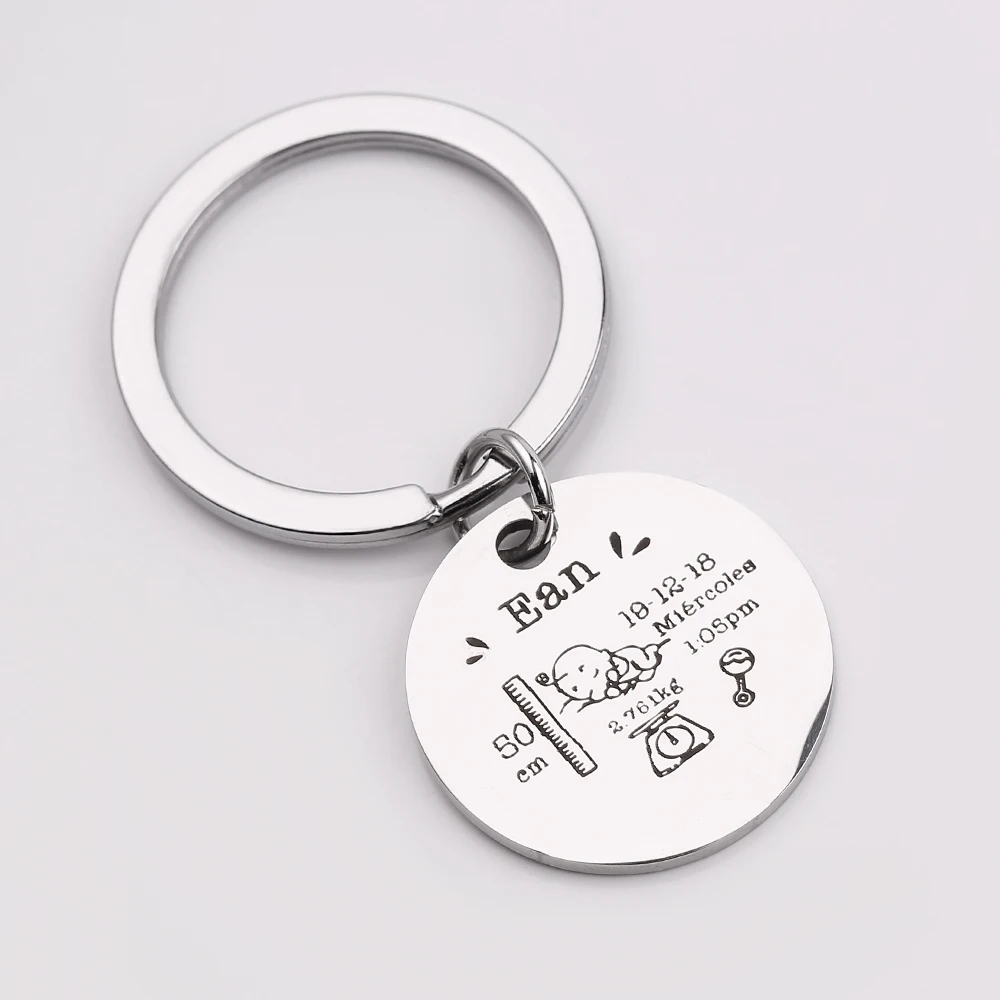 Round Baby Keychain Personalized Name Date Of Birth Weight Time Height For Newborn Commemorate Exclusive Key Ring Charm Gift
Round Baby Keychain Personalized Name Date Of Birth Weight Time Height For Newborn Commemorate Exclusive Key Ring Charm Gift