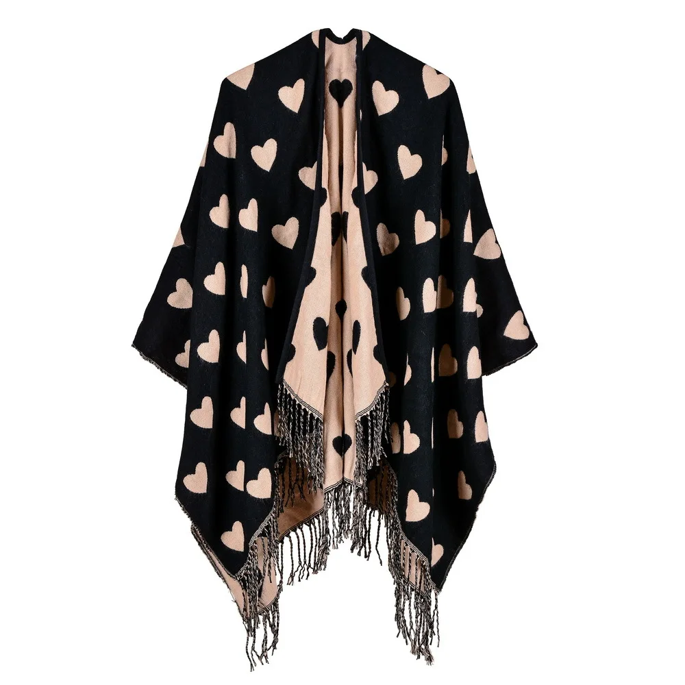 Classic Heart Tassel Rim Warm Women Coat Cashmere Imitation Wool Scarf Poncho Cape Poncho Blanket Cloak Wrap Shawl Lady Clothes
Classic Heart Tassel Rim Warm Women Coat Cashmere Imitation Wool Scarf Poncho Cape Poncho Blanket Cloak Wrap Shawl Lady Clothes