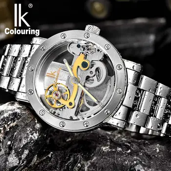 

Men's watch IK Colouring Hollow Automatic Mechanical Watch with Stainless Steel Bracelet Strap and Luminous pointer