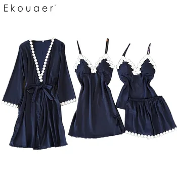 Ekouaer Women 4 Pieces Summer Nightgown Robe Sexy Sleepwear Sets Stain Sleeveless Night Dress Shorts Set Home Wear Suits
Ekouaer Women 4 Pieces Summer Nightgown Robe Sexy Sleepwear Sets Stain Sleeveless Night Dress Shorts Set Home Wear Suits