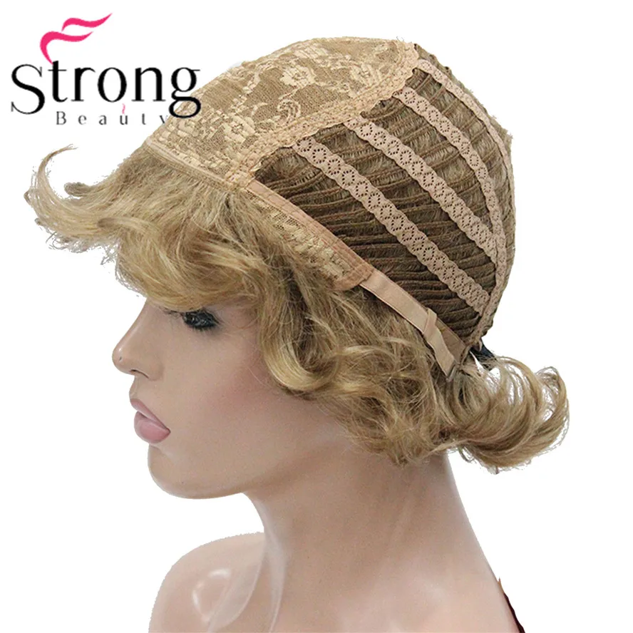 L-427B #19 new short curly light strawberry blonde synthetic women\`s full wig for everyday (4)