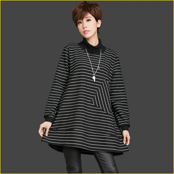 2017 Women Spring Fashion Loose Turtleneck Plus Size 100% Cotton Striped T Shirt Tops Female Casual Middle Long Pocket T Shirt
2017 Women Spring Fashion Loose Turtleneck Plus Size 100% Cotton Striped T Shirt Tops Female Casual Middle Long Pocket T Shirt