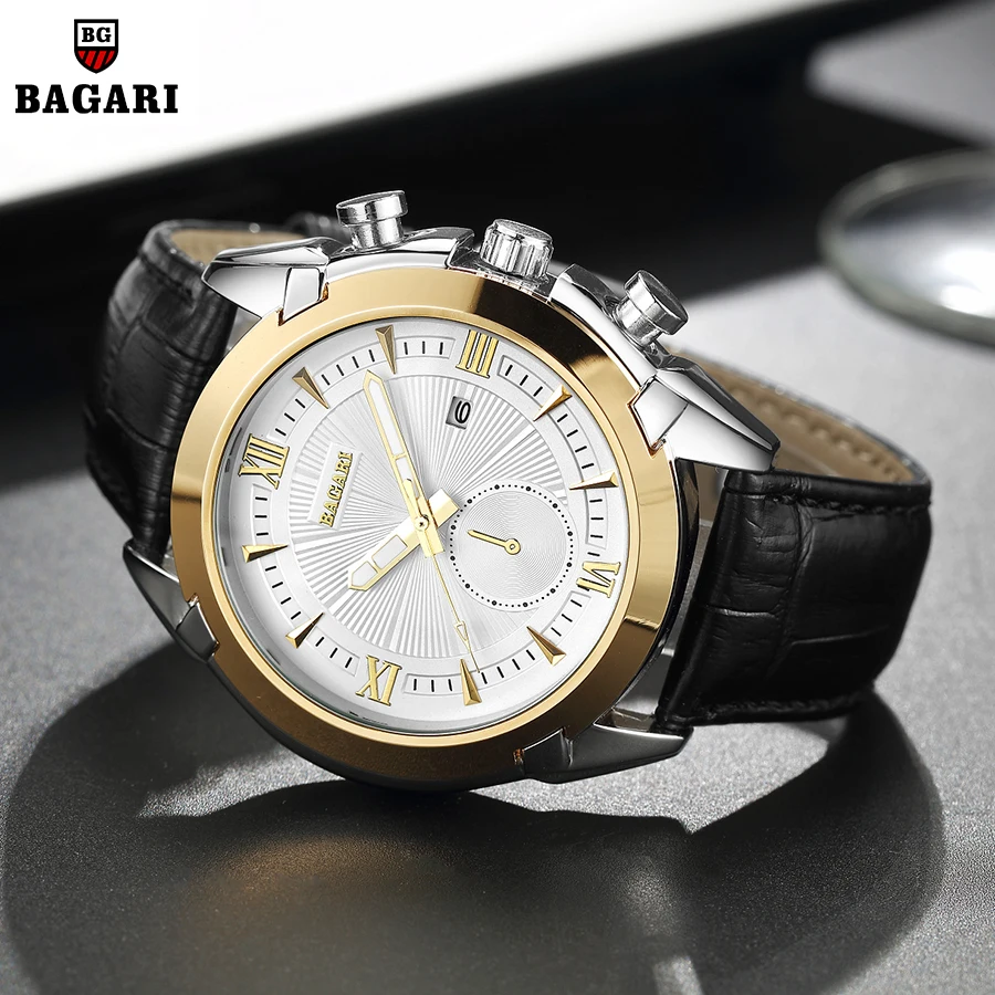 Relogio Masculino BAGARI Mens Watches Top Brand Luxury Quartz Gold Watch Men Casual Leather Military Waterproof Sport Wristwatch
Relogio Masculino BAGARI Mens Watches Top Brand Luxury Quartz Gold Watch Men Casual Leather Military Waterproof Sport Wristwatch