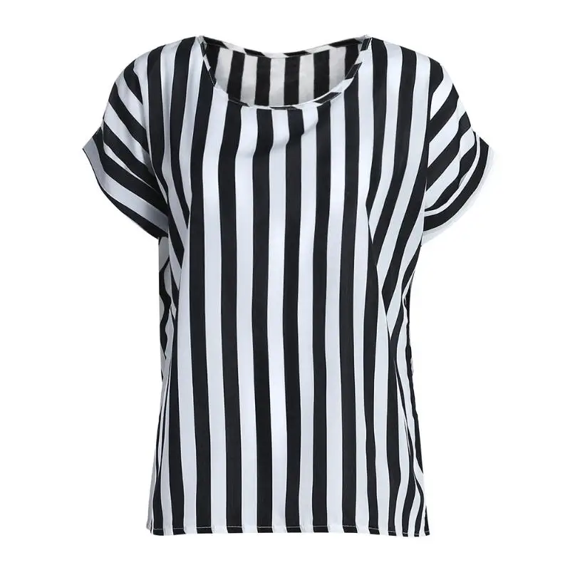Summer Women O Neck Striped Printed Tops Fashion Black White Short Sleeve Female T-Shirts Loose Chiffon t-Shirt Feminino
Summer Women O Neck Striped Printed Tops Fashion Black White Short Sleeve Female T-Shirts Loose Chiffon t-Shirt Feminino