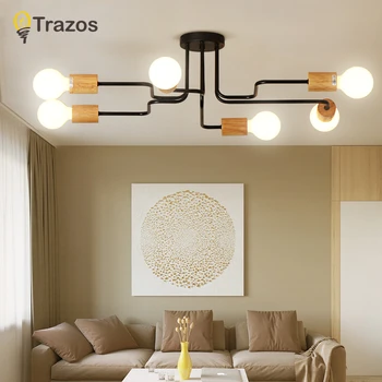 

TRAZOS LED Ceiling lights For Foyer Round Ceiling Lamp Modern Metal Bedroom Lightings Wooden Room Lighting Kitchen Wood Lamps