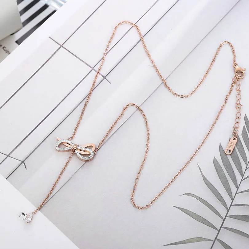 2019 New Rose Gold Pendant Necklace Ladies Crystal Bow Necklace Fashion Jewelry Bohemian Elegant Long Necklace
2019 New Rose Gold Pendant Necklace Ladies Crystal Bow Necklace Fashion Jewelry Bohemian Elegant Long Necklace