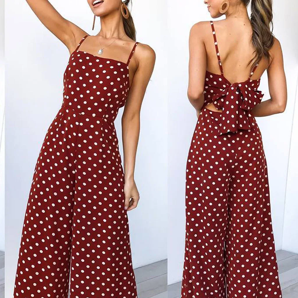 Summer overalls rompers womans jumpsuit strap backless back bow tie polka dot print elegant Overalls for women combezone female
Summer overalls rompers womans jumpsuit strap backless back bow tie polka dot print elegant Overalls for women combezone female