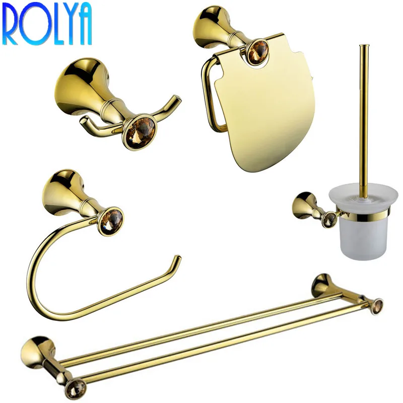 ROLYA Luxury Golden Wall Mounted Bath Hardware Set Luxurious Robe Hook Paper Holder Toilet Brusher Holder Towel Bar
ROLYA Luxury Golden Wall Mounted Bath Hardware Set Luxurious Robe Hook Paper Holder Toilet Brusher Holder Towel Bar