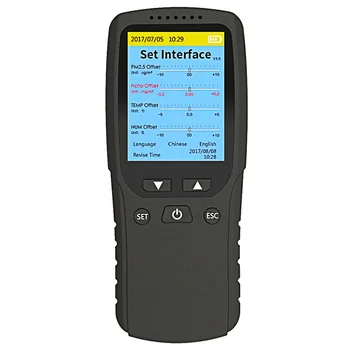 PM1.0 PM2.5 PM10 Digital Monitor TVOC HCHO Formaldehyde Detector Household Gas Temperature Humidity Meter Air Quality Analyzer 
PM1.0 PM2.5 PM10 Digital Monitor TVOC HCHO Formaldehyde Detector Household Gas Temperature Humidity Meter Air Quality Analyzer