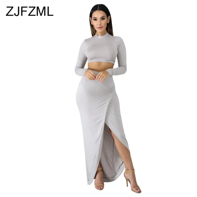 Sexy Two Piece Outfits For Women Summer Clothes O Neck Long Sleeve Crop Top+Front High Split Bodycon Long Skirts Matching Sets
Sexy Two Piece Outfits For Women Summer Clothes O Neck Long Sleeve Crop Top+Front High Split Bodycon Long Skirts Matching Sets