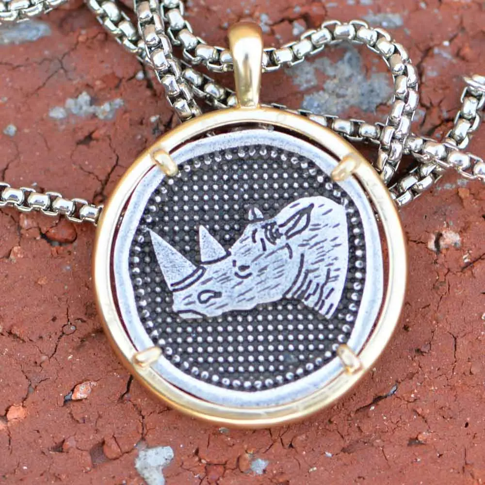 A264 Rhino Necklace,Men Rhinoceros Pendant Botswana Coin Husband Gift African Safari Wildlife Animal Jewelry
A264 Rhino Necklace,Men Rhinoceros Pendant Botswana Coin Husband Gift African Safari Wildlife Animal Jewelry