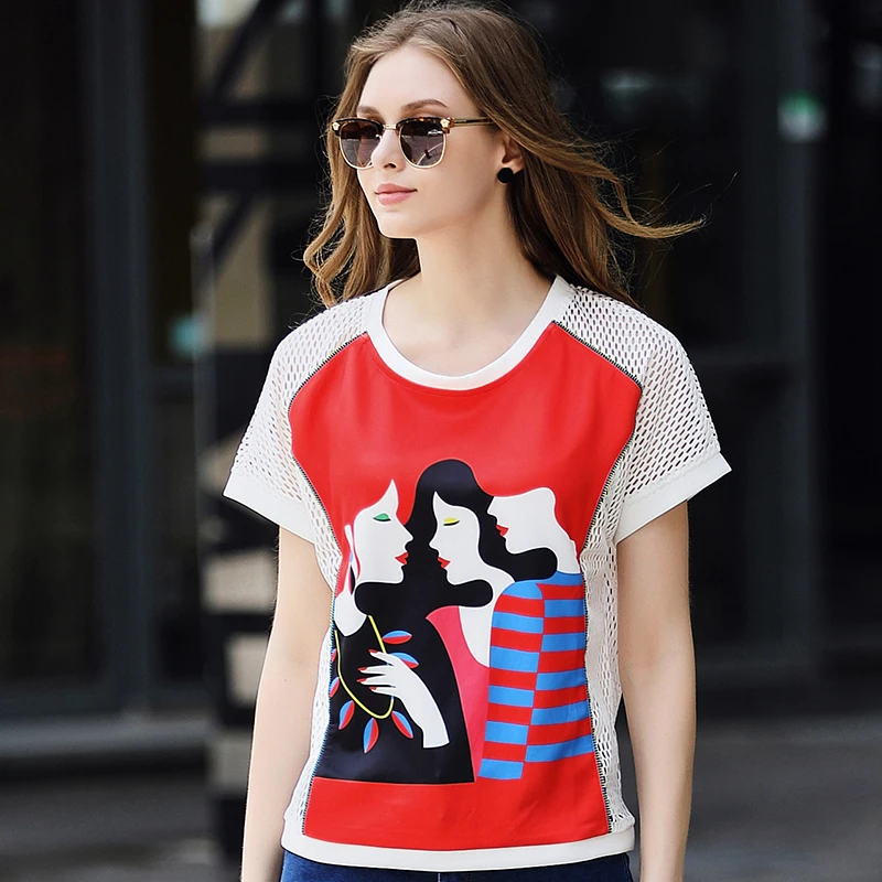Summer Women's T-shirt Mesh Openwork Tops 2019 Fashion Print Short Sleeve T-shirt Women's Harajuku Comfortable Breathable Top
Summer Women's T-shirt Mesh Openwork Tops 2019 Fashion Print Short Sleeve T-shirt Women's Harajuku Comfortable Breathable Top