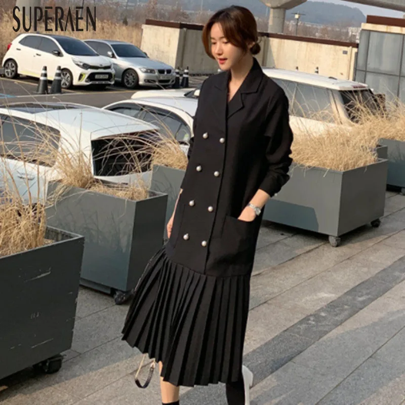 SuperAen Loose Pluz Size Dress Female Korean Style Autumn and Spring New 2019 Women Dress Double-breasted Women Clothing 
SuperAen Loose Pluz Size Dress Female Korean Style Autumn and Spring New 2019 Women Dress Double-breasted Women Clothing