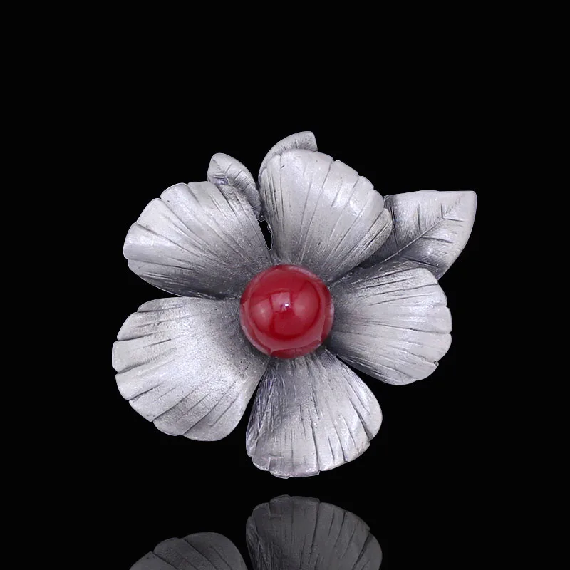 

New Arrival Fashion Black Tone Handmade Brooches Simulated Pearl / Red Stone Petal Vintage Style Flower Brooch Item NO.: BH8137