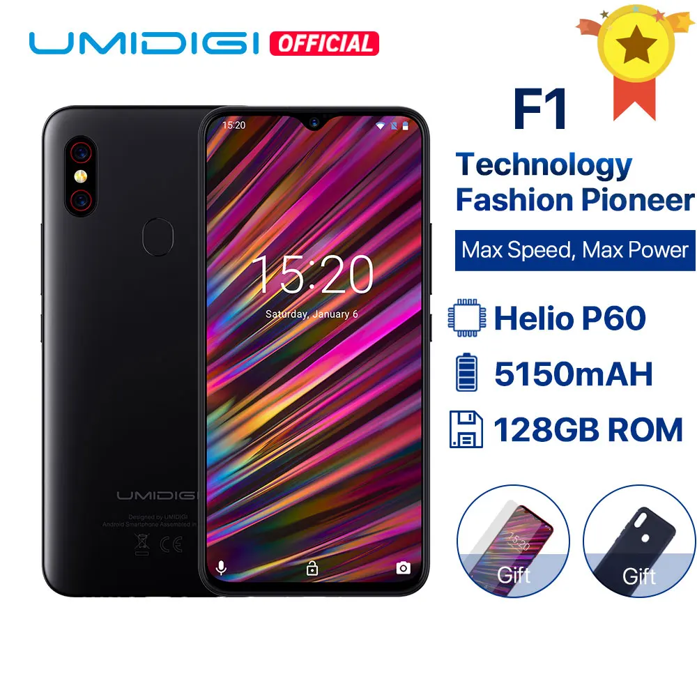 UMIDIGI F1 Android 9.0 Helio P60 6.3" FHD+ Waterdrop Full Screen 4GB 128GB 5150mAh 18W Smartphone NFC 16MP+8MP Face Unlock 4GLTE
UMIDIGI F1 Android 9.0 Helio P60 6.3" FHD+ Waterdrop Full Screen 4GB 128GB 5150mAh 18W Smartphone NFC 16MP+8MP Face Unlock 4GLTE
