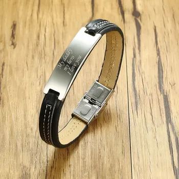 Personalized Men's Engraved Message Leather Bracelet in Black Men Stainless Steel Tag Bangle for Male Jewelry Gift for Him 7.8" 
Personalized Men's Engraved Message Leather Bracelet in Black Men Stainless Steel Tag Bangle for Male Jewelry Gift for Him 7.8"