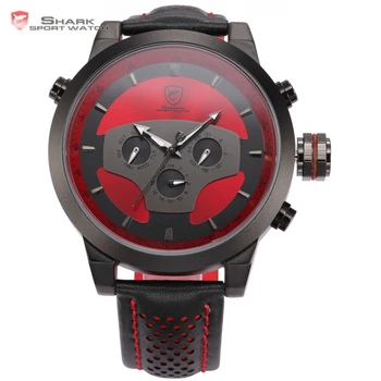 SHARK Sport Watch Skull 3D Dial 6 Hands Day Date 24 Hours Display Black Red Leather Strap Male Men Military Quartz Clock / SH207
SHARK Sport Watch Skull 3D Dial 6 Hands Day Date 24 Hours Display Black Red Leather Strap Male Men Military Quartz Clock / SH207
