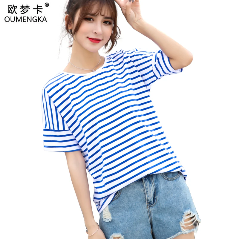 OUMENGKA Women 2019 New Tops O-Neck T-Shirt Short Sleeve Striped Cotton T Shirts Loose Tees Plus Size Blusas Femininas
OUMENGKA Women 2019 New Tops O-Neck T-Shirt Short Sleeve Striped Cotton T Shirts Loose Tees Plus Size Blusas Femininas