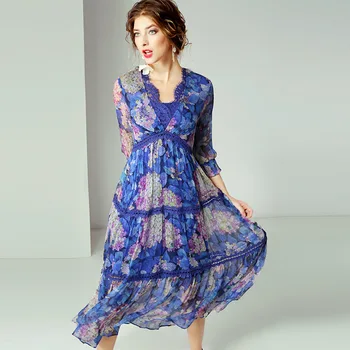 Elegant Dress Summer 2019 Women's New Lace Patchwork Silk Printed V-Neck Three Quarter Sleeves A-Line Two Piece Dresses Midi
Elegant Dress Summer 2019 Women's New Lace Patchwork Silk Printed V-Neck Three Quarter Sleeves A-Line Two Piece Dresses Midi