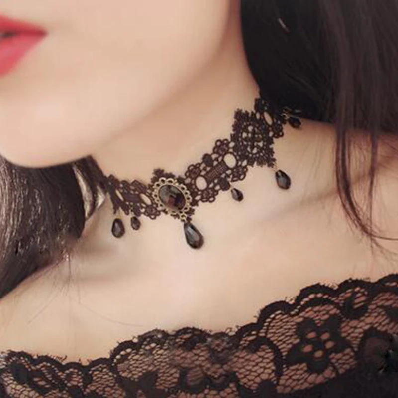 Florid Chic Gothic Victorian Crystal Tassel Tattoo Choker Necklace Black Lace Choker Collar Vintage Women Wedding Jewelry
Florid Chic Gothic Victorian Crystal Tassel Tattoo Choker Necklace Black Lace Choker Collar Vintage Women Wedding Jewelry