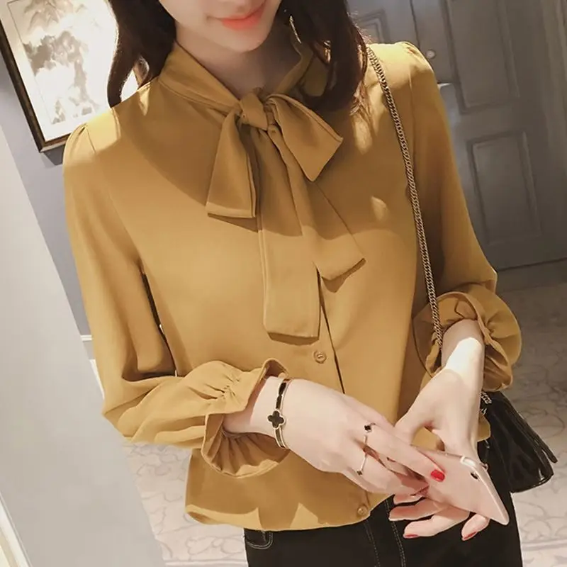 New Spring Women Shirts Bowlt Full Sleeve Loose Chiffon p Blouse Shirt Brown White Ginger 9852
New Spring Women Shirts Bowlt Full Sleeve Loose Chiffon p Blouse Shirt Brown White Ginger 9852