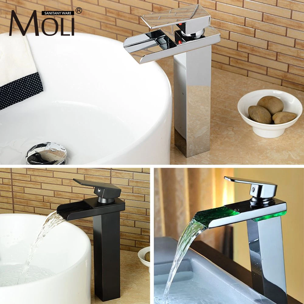 

Tall square waterfall black bathroom faucet soild brass oil-rubbed bronze vessel sink faucets single lever tap