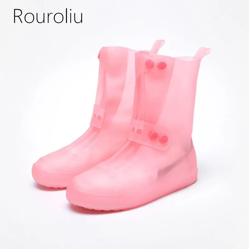 

Rouroliu Men Women Fashion Rainproof Non-Slip Hard-Wearing Rain Shoes Covers Thick PVC Waterproof Overshoes Rainboots RB247