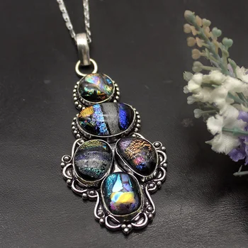 Multi Gems Natural Dichroic Glass 925 Sterling Silver Color Charms Pendant Necklace Jewelry 3 INCH TF906
Multi Gems Natural Dichroic Glass 925 Sterling Silver Color Charms Pendant Necklace Jewelry 3 INCH TF906