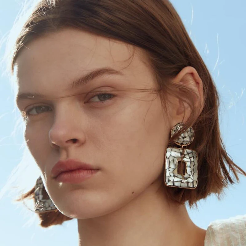 

AENSOA ZA Bohemia Vintage Shining Drop Earring Ethnic Handmade Geometric Resin Statement Earrings For Women Luxury Party Jewelry
