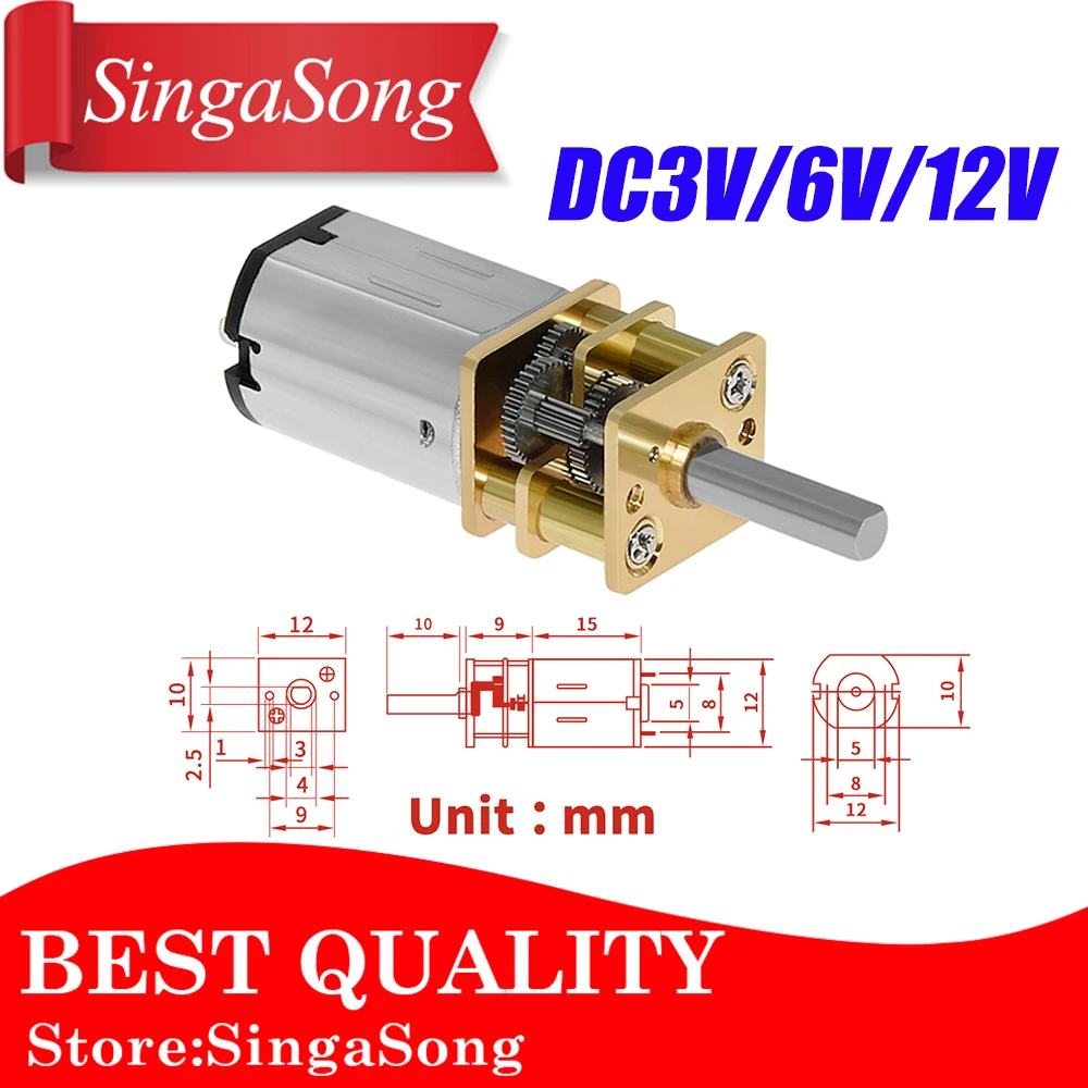 

DC 3V/6V/12V N20 Mini Micro Metal Gear Motor with Gearwheel DC Motors 15/30/50/60/100/200/300/500/600/1000RPM