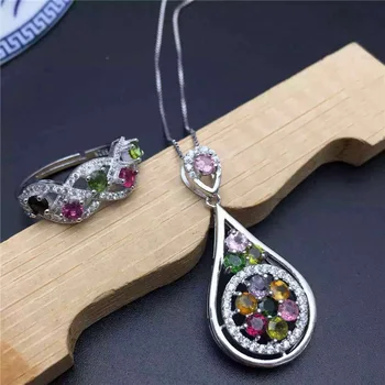 Pure natural tourmaline Ring + Pendant Set 925 Sterling Silver Inlay
Pure natural tourmaline Ring + Pendant Set 925 Sterling Silver Inlay